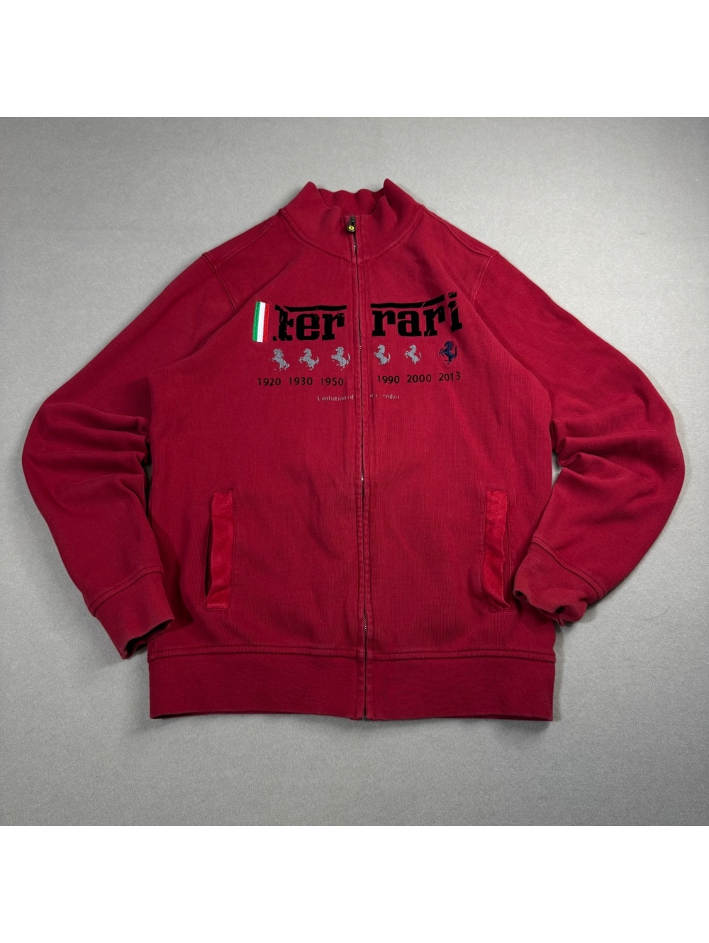 Ferrari Evolution of the Symbol Full Zip Sweater M Red Prancing Horse Mock Neck